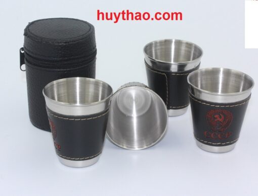 Bộ 4 cốc inox bọc da dung tích 70ml kèm bao da