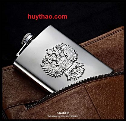 Bình inox đựng rươu mini dung tích 250ml phong cách nga logo đại bàng