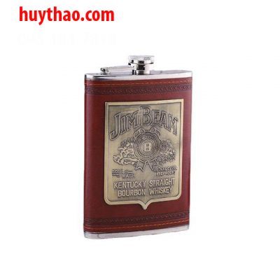 Bình inox đựng rươu mini dung tích 250ml bọc da đỏ logo JimBeam
