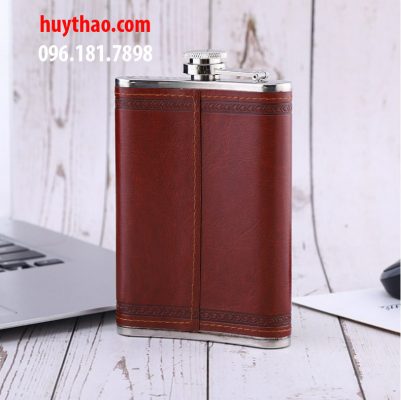 Bình inox đựng rươu mini dung tích 250ml bọc da đỏ logo JimBeam