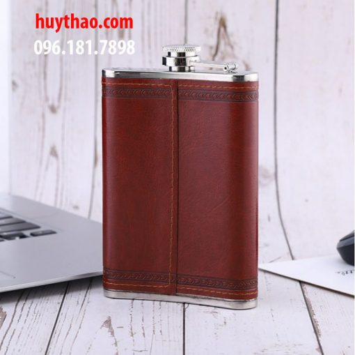 Bình inox đựng rươu mini dung tích 250ml bọc da đỏ logo JimBeam - Ảnh 5
