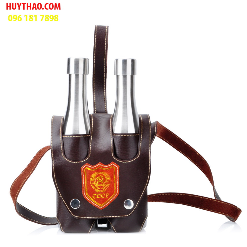 Bộ bình inox đựng rươu sinh đôi cccp logo vàng cao cấp 2x18oz, (mỗi bình 0,5 lít)